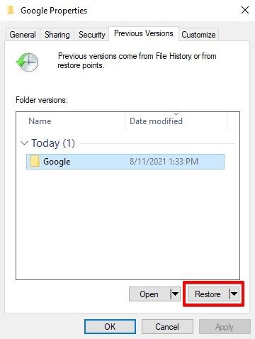 recover google chrome with previous version