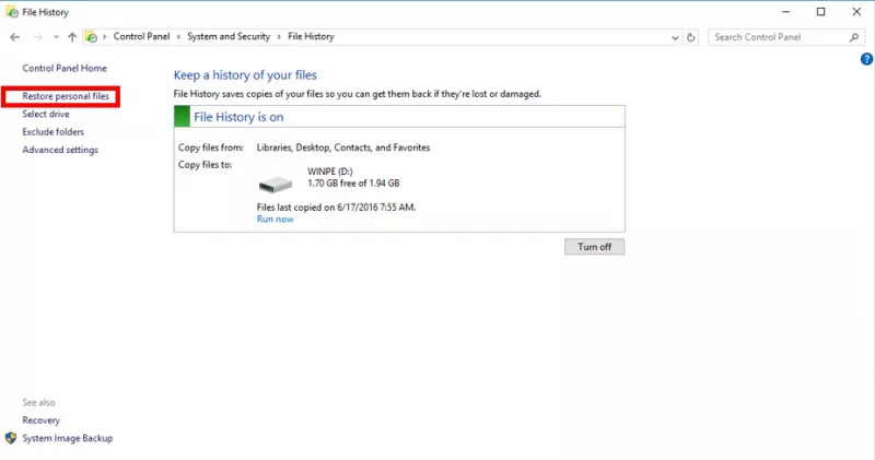 restore personal files
