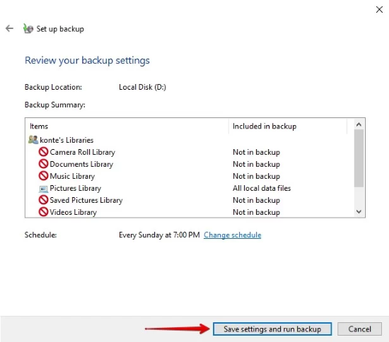 save settings and run backup