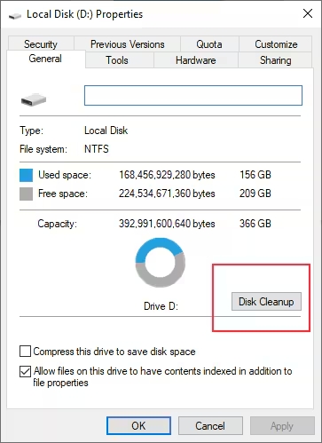 search for the disk cleanup