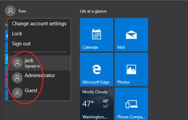 mudar conta de usuário do Windows
