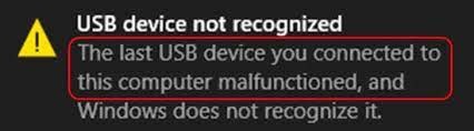 صلاح خطأ  the last usb device you connected to this computer malfunctioned and windows does not
			recognize it