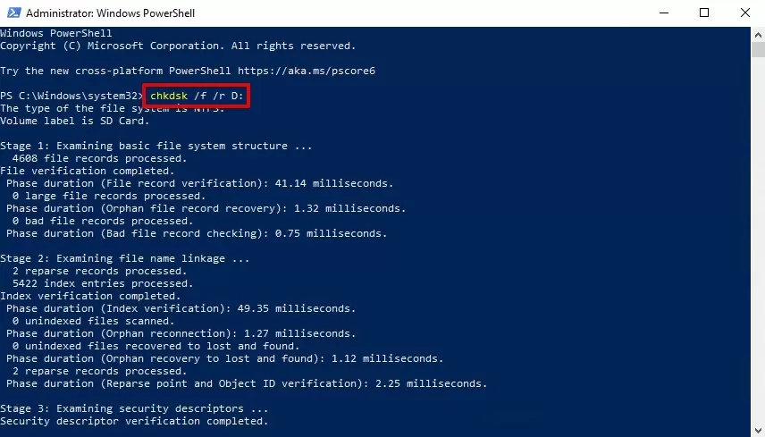 type chkdsk command