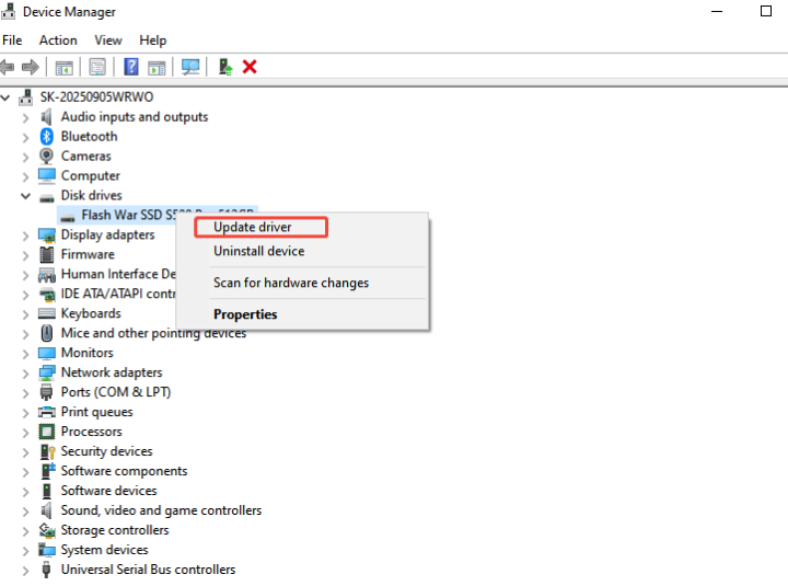 update driver under device manager