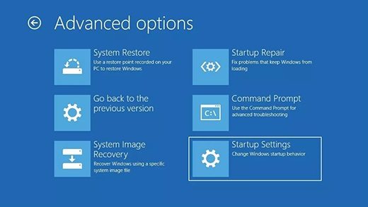 windows startup settings