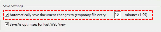 automatically save document changes to temporary file every X minutes