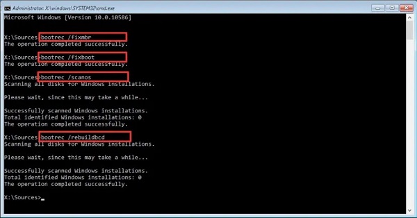 Bootrec/fixmbr command