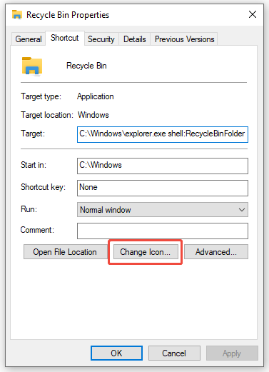 change icon to recycle bin