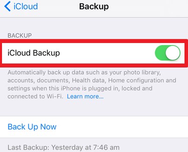 check the iCloud backup if turned on or not