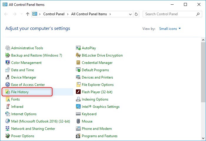 clique no ícone do histórico do arquivo