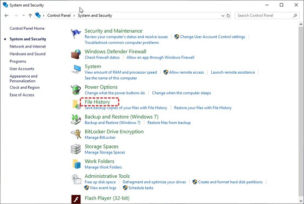 click on file history