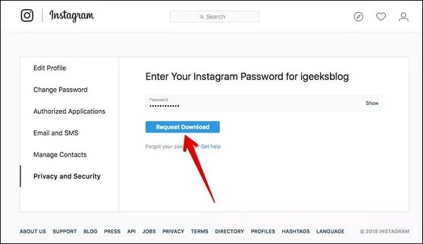 click on the request download