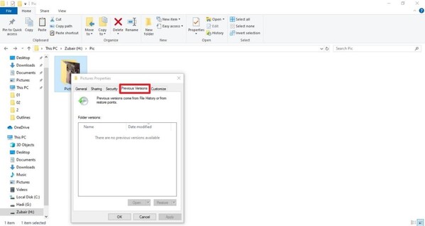 click previous versions