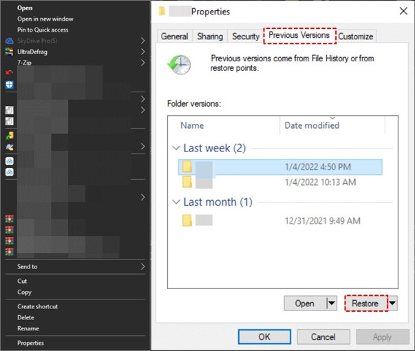 click the previous versions