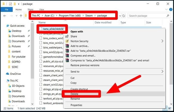 Supprimer le fichier bêta
