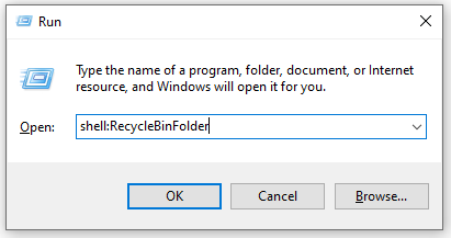 enter shell recyclebinfolder in run windows