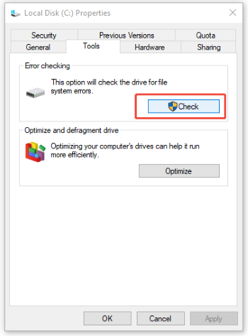 error checking the drive
