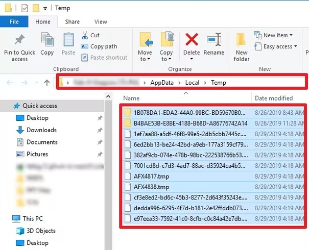 find the temp folder