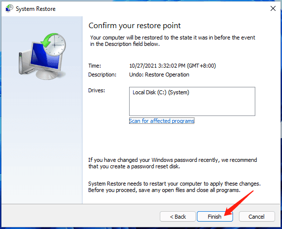 시스템 복원을 실행 취소하는 방법