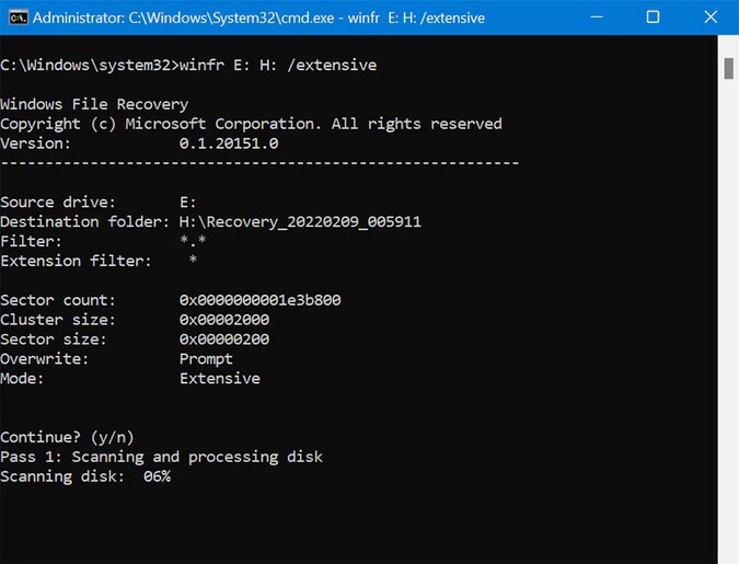 following syntax to start recovering your files