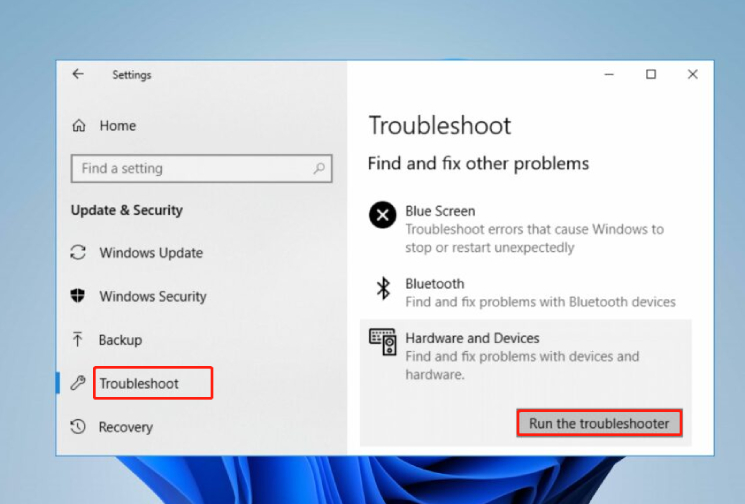 fix SSD not showing up in Windows 10-run hardware and device troubleshooter