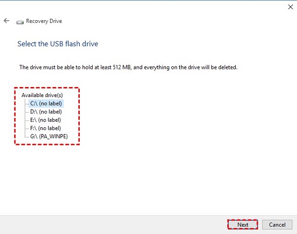 how to create a recovery partition in Windows 10