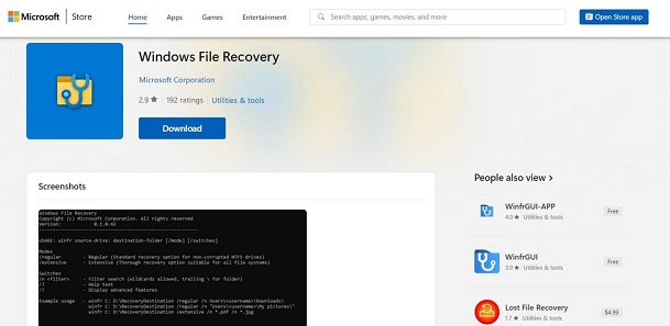 instale a recuperação de arquivos do Windows