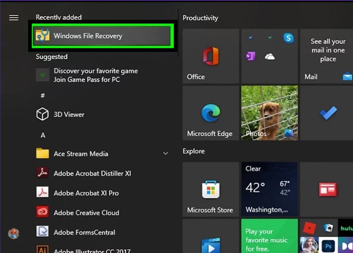 launch windows file recovery