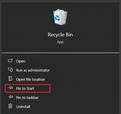 pin recycle bin to start menu