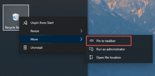 pin recycle bin to taskbar