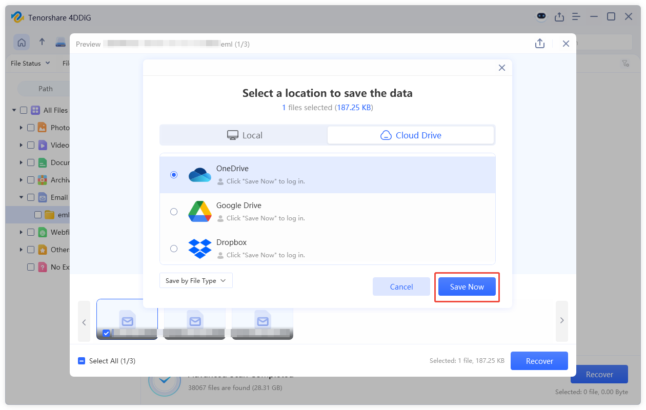 save the recovered emails