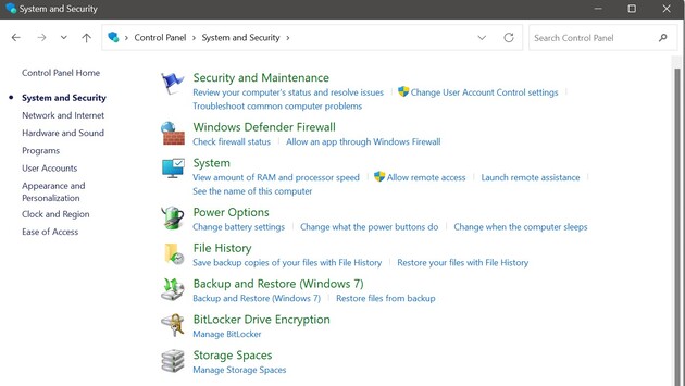 system and security to select file history