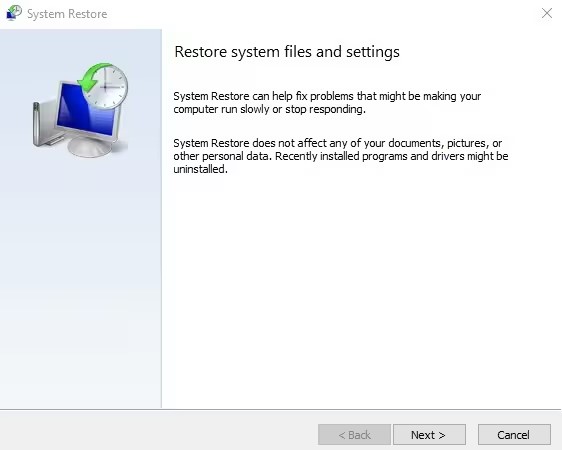 Windows de restauração do sistema