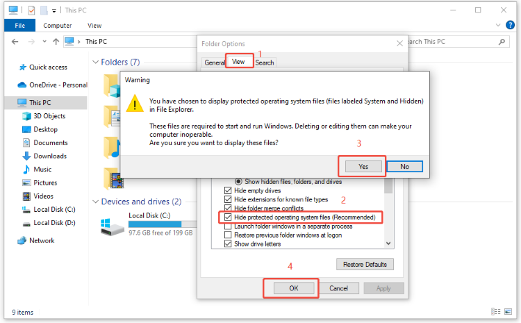 uncheck hide protected operating system files