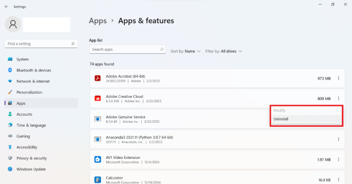uninstall adobe acrobat