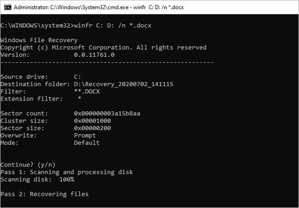 명령 프롬프트를 사용하여 삭제된 파일 복원