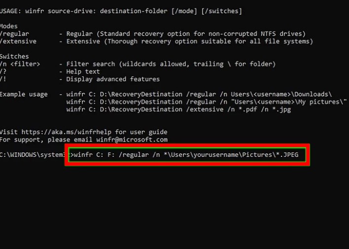 use the winfr command
