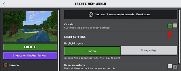 activate cheats in minecraft bedrock