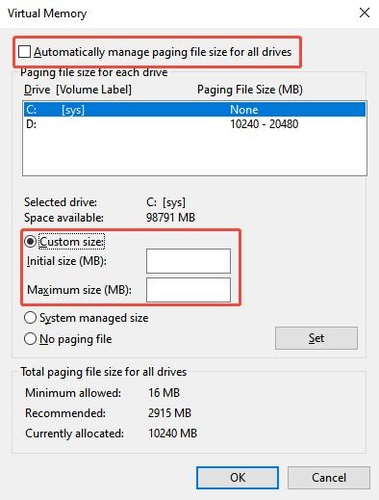 adjust pagefile size