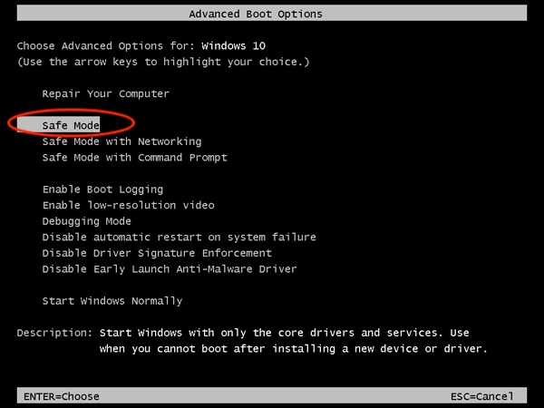 advanced boot options safe mode