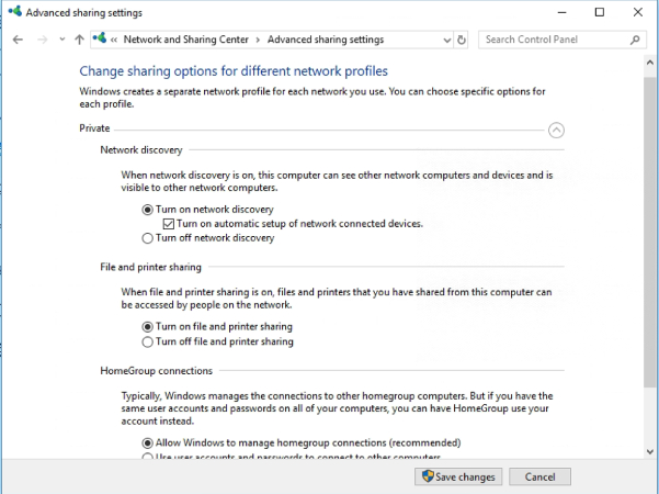 Advanced Sharing Settings