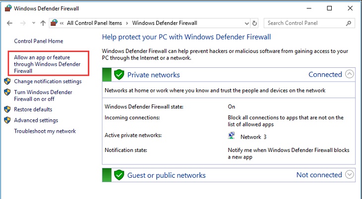 allow app through windows defender firewall