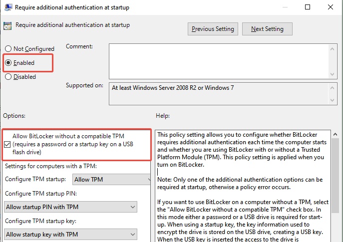 allow bitlocker without a tpm