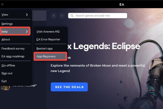 app recovery in ea app