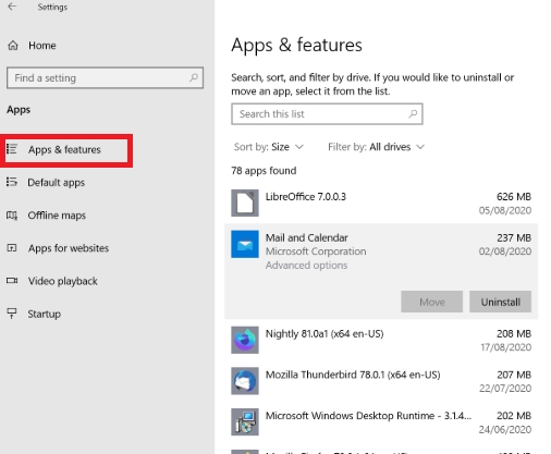 apps & features
