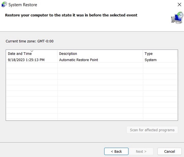 Automatic Restore Point