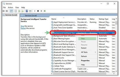 click on background intelligent transfer service
