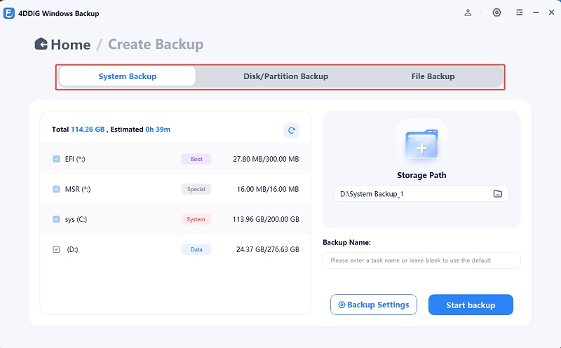 backup settings