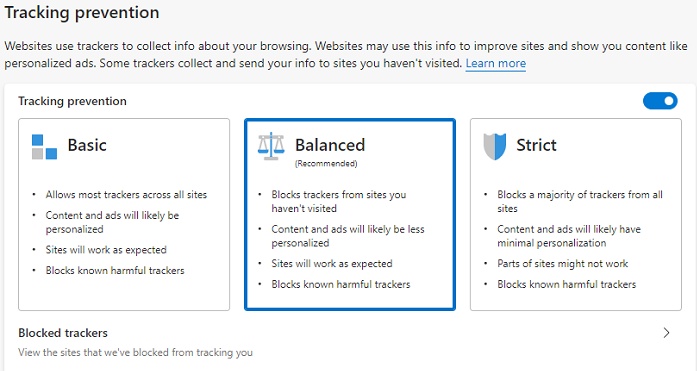 balanced tracking prevention