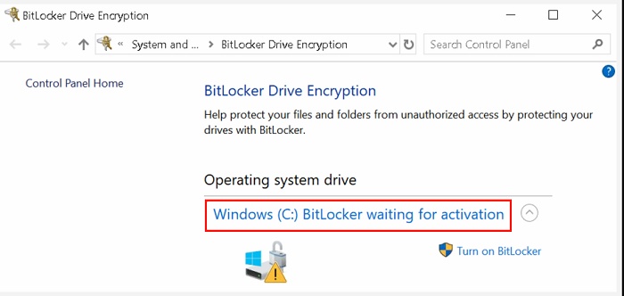 bitlocker waiting for activation